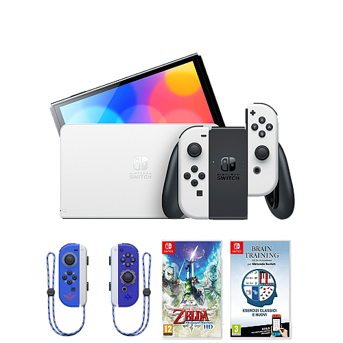 Consola Nintendo Switch Alb Oled + Brain Training + Zelda Skyward Sword + Joy-con Zelda Ss