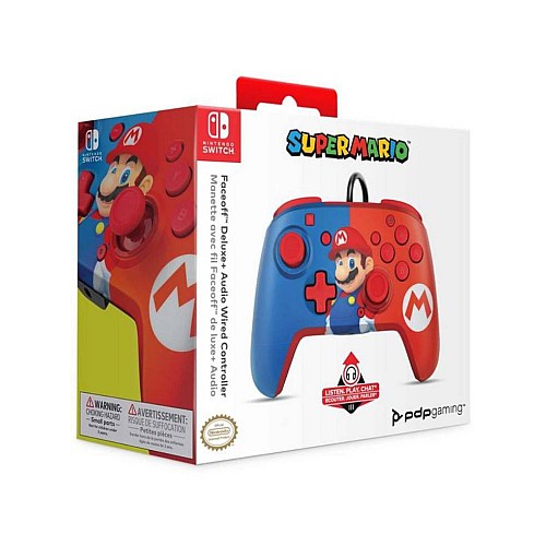 Controller Pdp Faceoff Deluxe Audio Super Mario Red/albastru Nsw