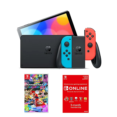 Consola Nintendo Switch Red And Blue + Jocul Mario Kart 8 Deluxe + 3 M Nso