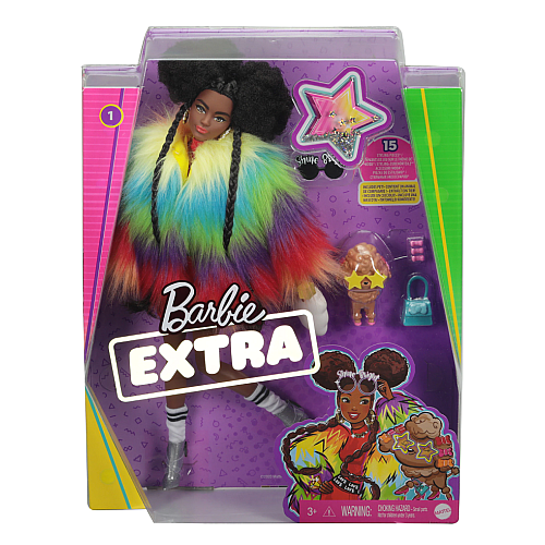 Doll Barbie Extra Dark Skin & Rainbow Coat (gvr04)