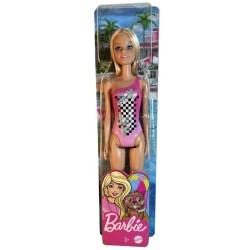 Doll Barbie Beach Blond With Tropical Checkers Pink Swimsuit (hdc50)