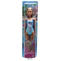 Doll Barbie Beach Dark Skin With Flowers Blue Swimsuit (hdc51)