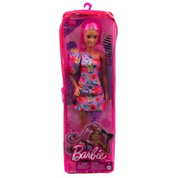 Doll Barbie Fashionistas Pink Hair Off-shoulder Floral Dress (hbv21)