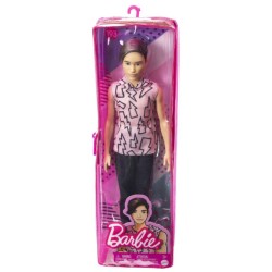 Doll Barbie Ken Fashionistas Pink Hoodie With Lightening Bolts Black Rooted Hair (hbv27)