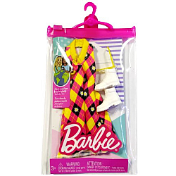 Set Barbie Fashion Pack Diamond Pattern Dress With Yellow And Pink (hjt17)