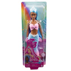 Doll Barbie Dreamtopia Blue Hair, Dark Skin & Pink Blue Ombre Mermaid Tail And Tiara (hgr12)