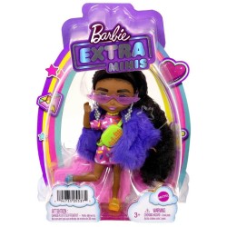 Doll Barbie Extra Minis Dark Skin Wearing Faux Fur Coat Purple (hgp63)