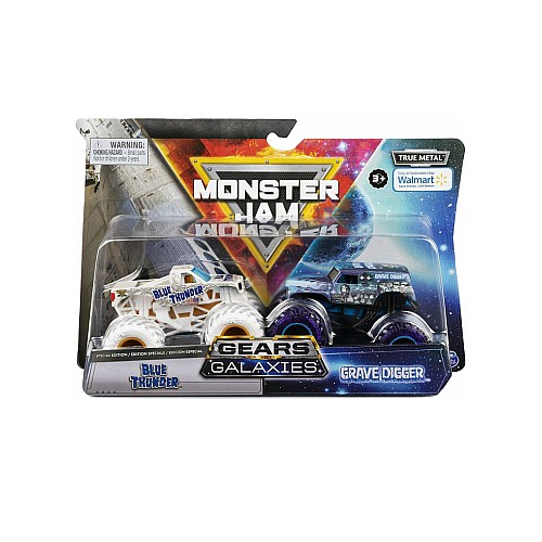 Monster Jam 1:64 Gears Blue Thunder & Galaxies Grave Digger