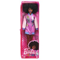 Mattel Barbie Doll Fashionistas - Curly Brunette Hair Black Skin Doll With Letterman Jacket 30 Cm (grb48)