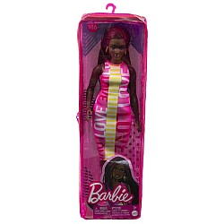 Doll Barbie Fashionistas Curvy Black Skin, Crimson Braids Sleeveless Love Dress (hbv18)