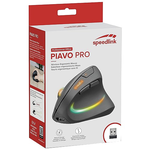 Mouse Speedlink Piavi Pro Illuminated Rechargeable Vertical Ergonomic Wireless Rubber-black