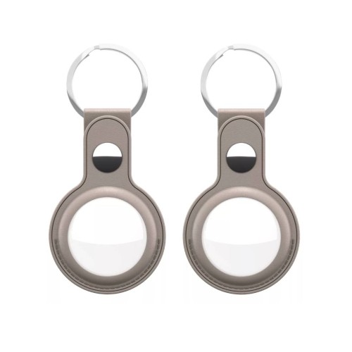 Keybudz Leather 2 Pack Airtag Sandy Beige