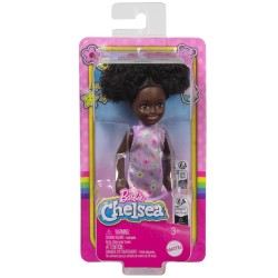 Barbie Chelsea With Purple Floral Dress, Space Buns Brown Eyes (dark Skin) Doll (hxm96)