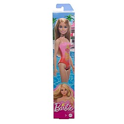 Barbie Beach Blond Hair Doll Wearing Pink Palm Tree-print Swimsuit (hpv19)