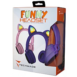 Techmade Headphones Funny Led Bt + Microphone Purple