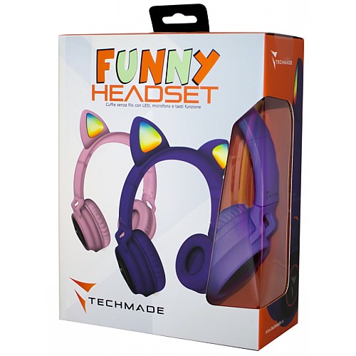 Techmade Headphones Funny Led Bt + Microphone Purple