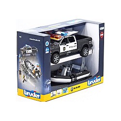 Bruder Ram 2500 Police Pickup With L+s Module, Trailer And Boat (02507)