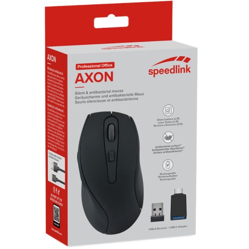 Mouse Speedlink Axon Silent & Antibacterial Rechargeable Wireless Usb-a/-c Rubber-black