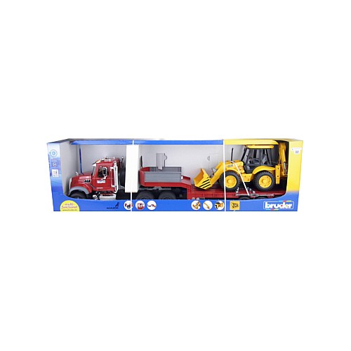 Bruder Brother Mack Granite Truck With Low-loader And Jcb 4cx Backhoe Loader (02813)