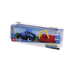 Burago Tractor W/combination Trailer N.h T7.615 10cm Blue (141510)