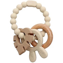 Magni Teether Bracelet, Siliconee With Wooden Ring Leaves And Bunny-ears Appendix Beige (5577)
