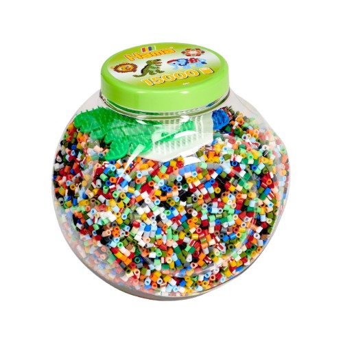 Hama Beads Midi 15,000 Pcs + 3 Plates, Stackable Green Bucket (2067)