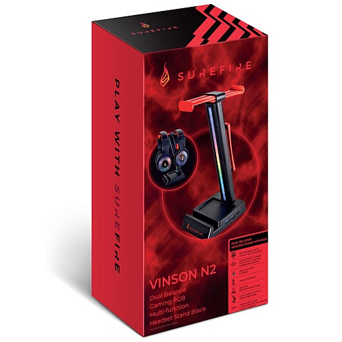 Surefire Vinson N2 Dual Gaming Rgb Mf Headset Stand Black