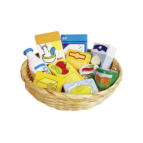 Goki Toy Shop Miniatures In A Basket, Food And Household Goods