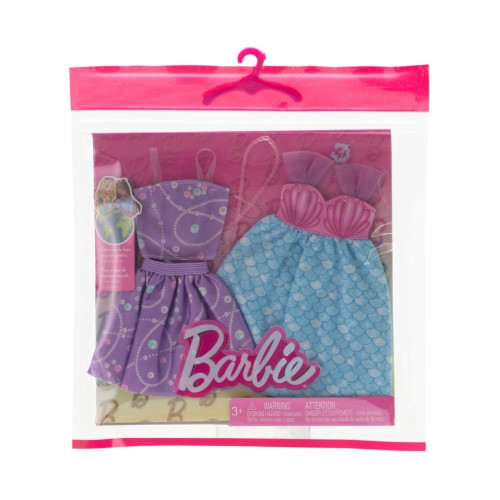 Barbie Fashion 2-pack - Mermaid Dress, Purple Top + Skirt, Pink Seahorse Necklace, And A Blue Bracelet (hrh44)
