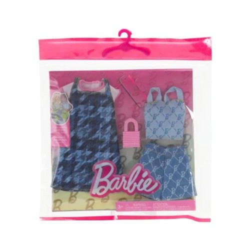 Barbie Fashion 2-pack Blue Denim Dress, Top, And Shorts, Pink Sunglasses And Purse (hrh45)