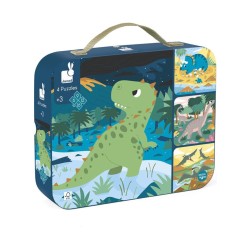 Janod 4 Progressive Difficulty Dinosaur Puzzles 6-9-12-16 Pcs (lkj2541)