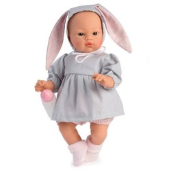 Asi Koke Doll In Gray Dress With A Hood With Rabbit Ears
