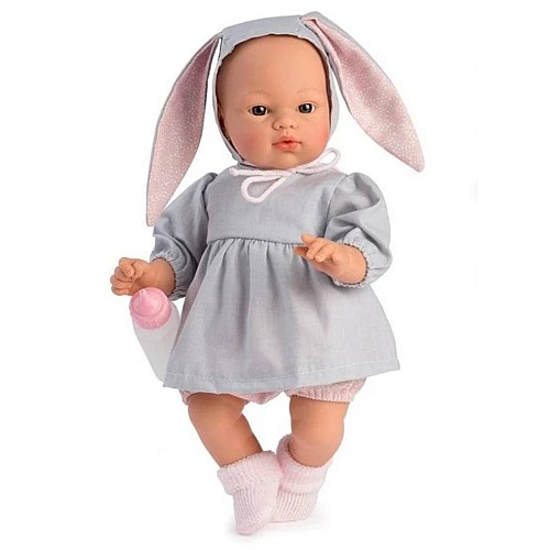 Asi Koke Doll In Gray Dress With A Hood With Rabbit Ears