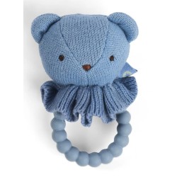 Smallstuff Rattle, Bear Face On Siliconee Ring, Blue (40008-91)