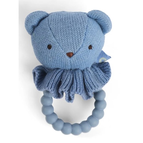 Smallstuff Rattle, Bear Face On Siliconee Ring, Blue (40008-91)