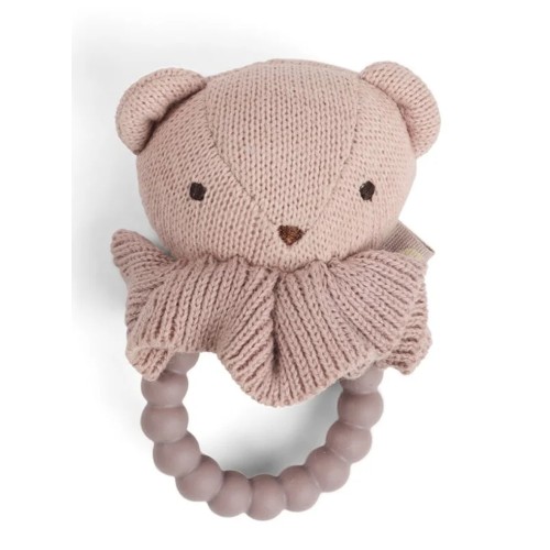 Smallstuff Rattle, Bear Face On Siliconee Ring, Soft Rose (40008-92)