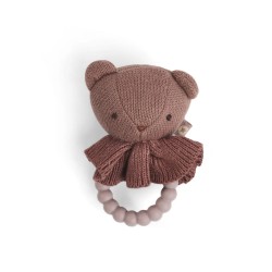 Smallstuff Rattle, Bear Face On Siliconee Ring, Dark Rose (40008-93)