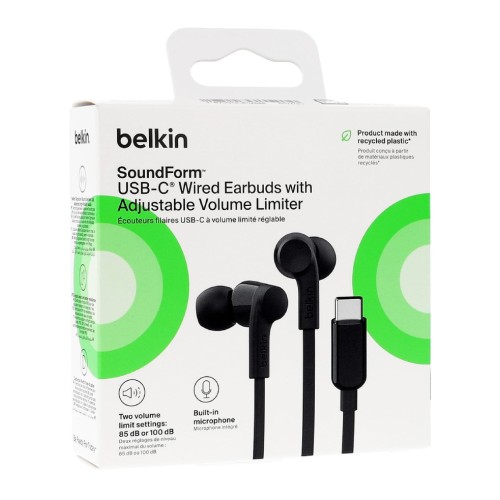 Belkin Usb-c Earbuds W/adjustable Volume Limiter Black