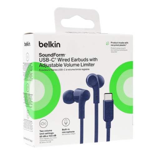 Belkin Usb-c Earbuds W/adjustable Volume Limiter Blue