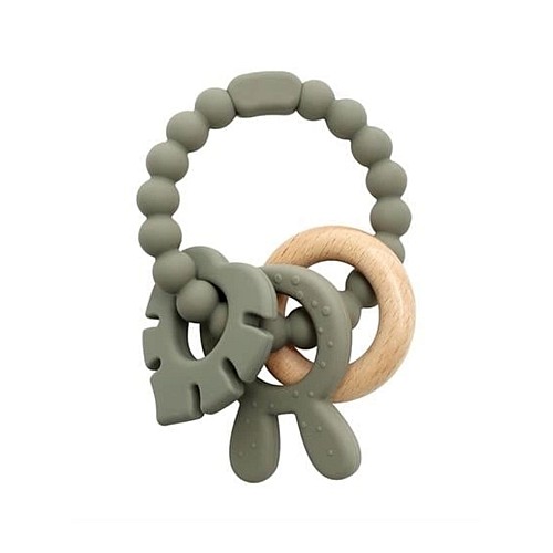 Magni Teether Bracelet Siliconee With Wooden Ring Leaves And Bunny-ears Appendix Green (5578)
