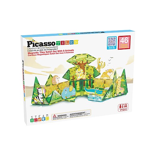 Picasso Tiles Safari Themed Set With 8 Animals 46 Pcs (ptq12)