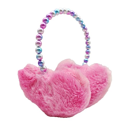 Tinka Plush Earmuffs Pink Hearts W. Pearl Headband (8-800428)